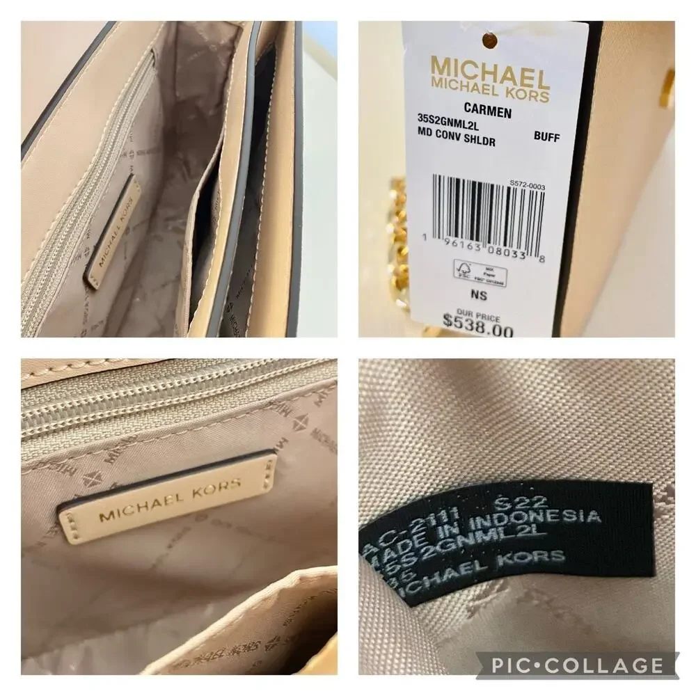 Michael Kors Carmen Medium Monogram Flap Crossbody leather buff - Picture 7 of 9